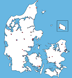 Map of Denmark with higher education institutions marked